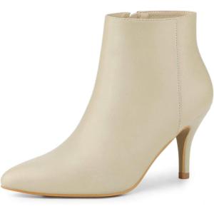 imageAllegra K Womens Pointed Toe Zipper Stiletto Heel Ankle BootsBeige