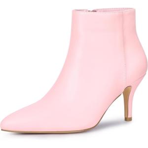 imageAllegra K Womens Pointed Toe Zipper Stiletto Heel Ankle BootsPink