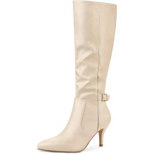 imageAllegra K Womens Pointy Toe Buckle Stiletto Heel Knee High BootsBeige