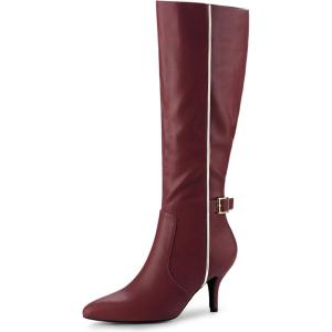 imageAllegra K Womens Pointy Toe Buckle Stiletto Heel Knee High BootsBurgundy