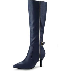 imageAllegra K Womens Pointy Toe Buckle Stiletto Heel Knee High BootsNavy Blue