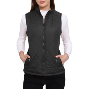 imageAllegra K Womens Puffer Vest Stand Collar Lightweight Gilet Quilted Zip VestBlack