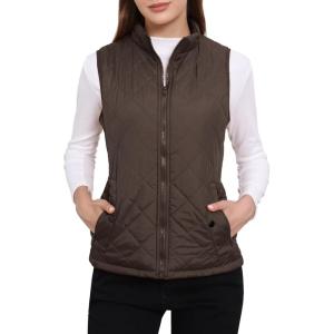 imageAllegra K Womens Puffer Vest Stand Collar Lightweight Gilet Quilted Zip VestBrown