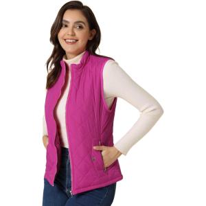 imageAllegra K Womens Puffer Vest Stand Collar Lightweight Gilet Quilted Zip VestFuchsia