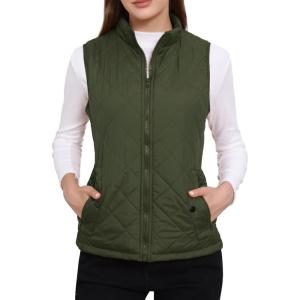 imageAllegra K Womens Puffer Vest Stand Collar Lightweight Gilet Quilted Zip VestGreen