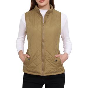imageAllegra K Womens Puffer Vest Stand Collar Lightweight Gilet Quilted Zip VestKhaki