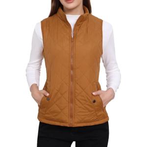imageAllegra K Womens Puffer Vest Stand Collar Lightweight Gilet Quilted Zip VestSaddle Brown