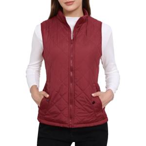 imageAllegra K Womens Puffer Vest Stand Collar Lightweight Gilet Quilted Zip VestWine Red