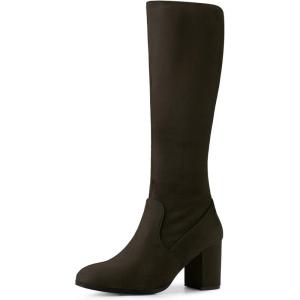 imageAllegra K Womens Side Zipper Chunky Heel Knee High BootsDark Coffee