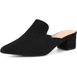 imageAllegra K Womens Slip on Pointed Toe Chunky Heels Slide MulesBlack