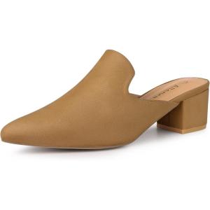 imageAllegra K Womens Slip on Pointed Toe Chunky Heels Slide MulesBrown