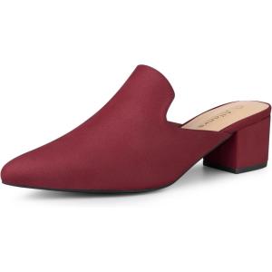 imageAllegra K Womens Slip on Pointed Toe Chunky Heels Slide MulesBurgundy