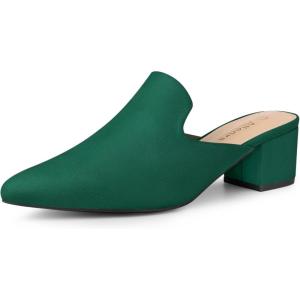 imageAllegra K Womens Slip on Pointed Toe Chunky Heels Slide MulesGreen