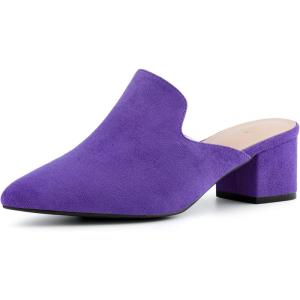 imageAllegra K Womens Slip on Pointed Toe Chunky Heels Slide MulesPurple