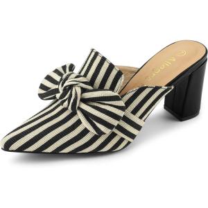 imageAllegra K Womens Stripe Bow Pointed Toe Block Heel Slides MulesBlack