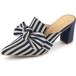imageAllegra K Womens Stripe Bow Pointed Toe Block Heel Slides MulesBlue
