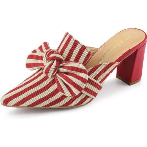 imageAllegra K Womens Stripe Bow Pointed Toe Block Heel Slides MulesRed
