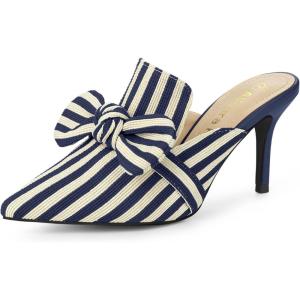 imageAllegra K Womens Stripe Bow Slip on Stiletto Heel Slides MulesDeep Blue