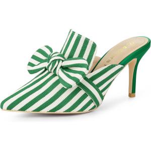 imageAllegra K Womens Stripe Bow Slip on Stiletto Heel Slides MulesGreen