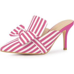 imageAllegra K Womens Stripe Bow Slip on Stiletto Heel Slides MulesHot Pink