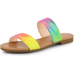 imageAllegra K Womens Tie Dye Open Toe Slides Slippers Slip on Flats Slides SandalsBlue Pink