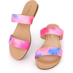 imageAllegra K Womens Tie Dye Open Toe Slides Slippers Slip on Flats Slides SandalsPink