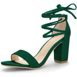 imageAllegra K Womens Tie Up Strappy Heels Chunky High Heels Green Sandal 9 M US