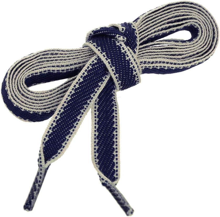 imageAllegra K Flat Shoelaces Canvas Color Contrast Trim Stripe Shoe Strings for Sneakers Athletic 2 PairsBlue White