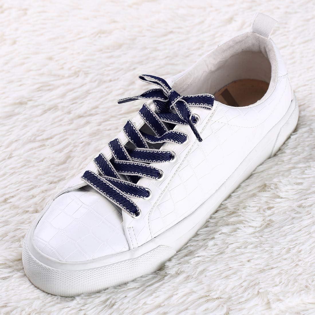imageAllegra K Flat Shoelaces Canvas Color Contrast Trim Stripe Shoe Strings for Sneakers Athletic 2 PairsBlue White