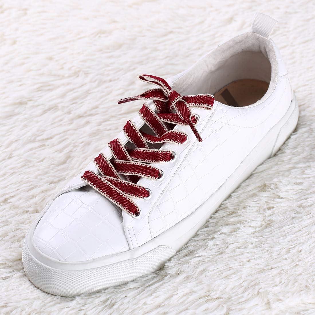 imageAllegra K Flat Shoelaces Canvas Color Contrast Trim Stripe Shoe Strings for Sneakers Athletic 2 PairsRed White