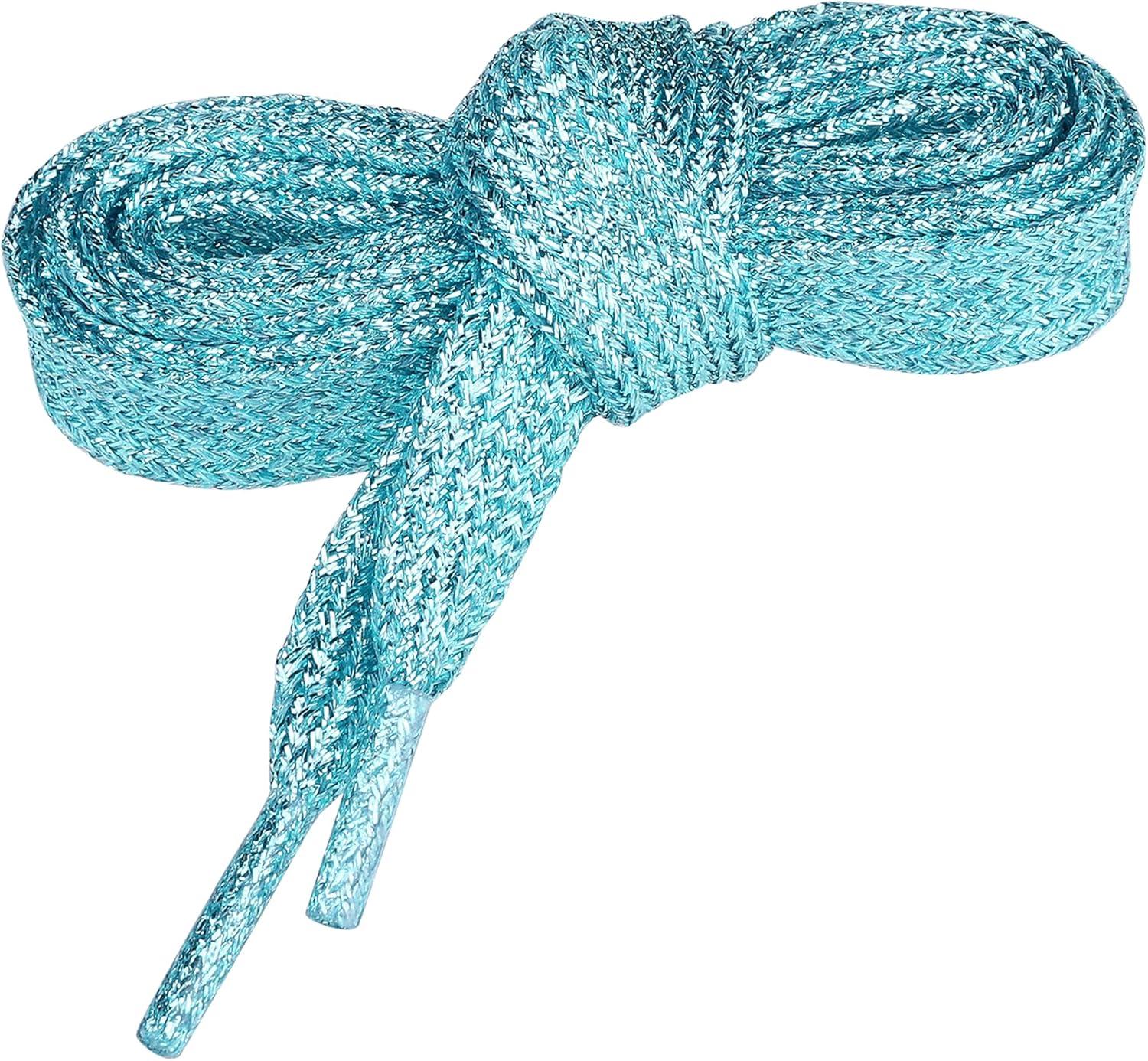 imageAllegra K Glitter Shiny Metallic Sparkling Shimmery Flat Sneakers Shoelace Shoe Laces StringsLake Blue