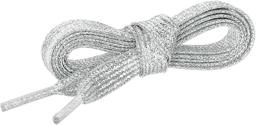 imageAllegra K Glitter Shiny Metallic Sparkling Shimmery Flat Sneakers Shoelace Shoe Laces StringsSilver