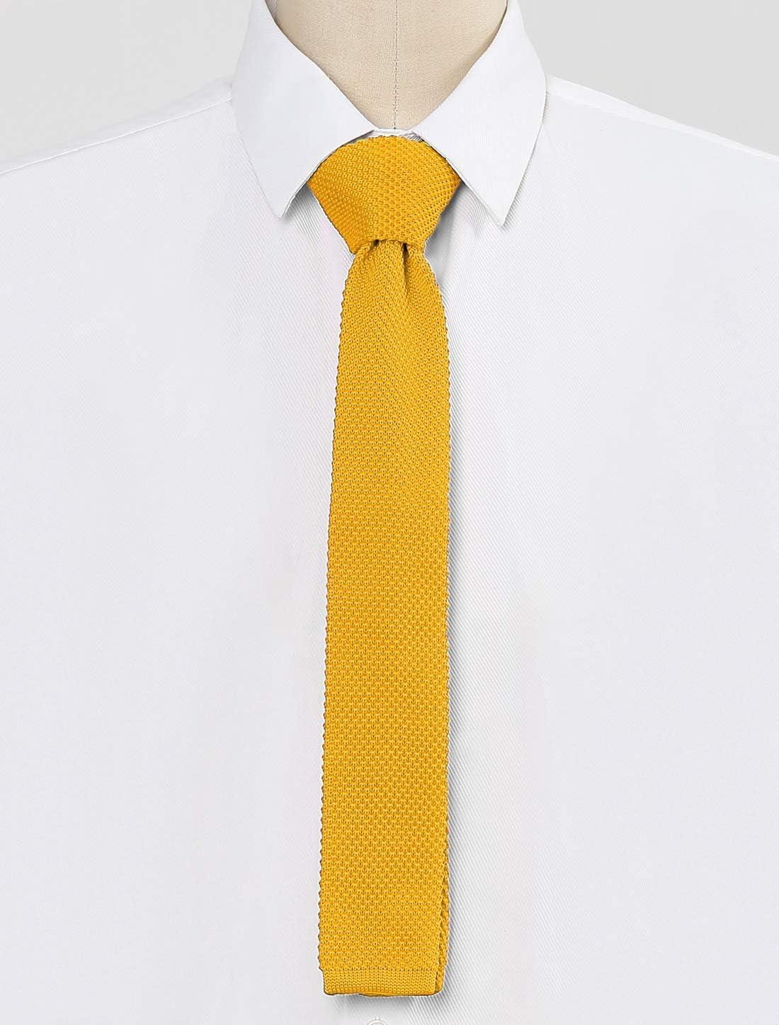 imageAllegra K Mens SelfTied Solid Color Skinny Flat Tips Designed Knit TiesYellow