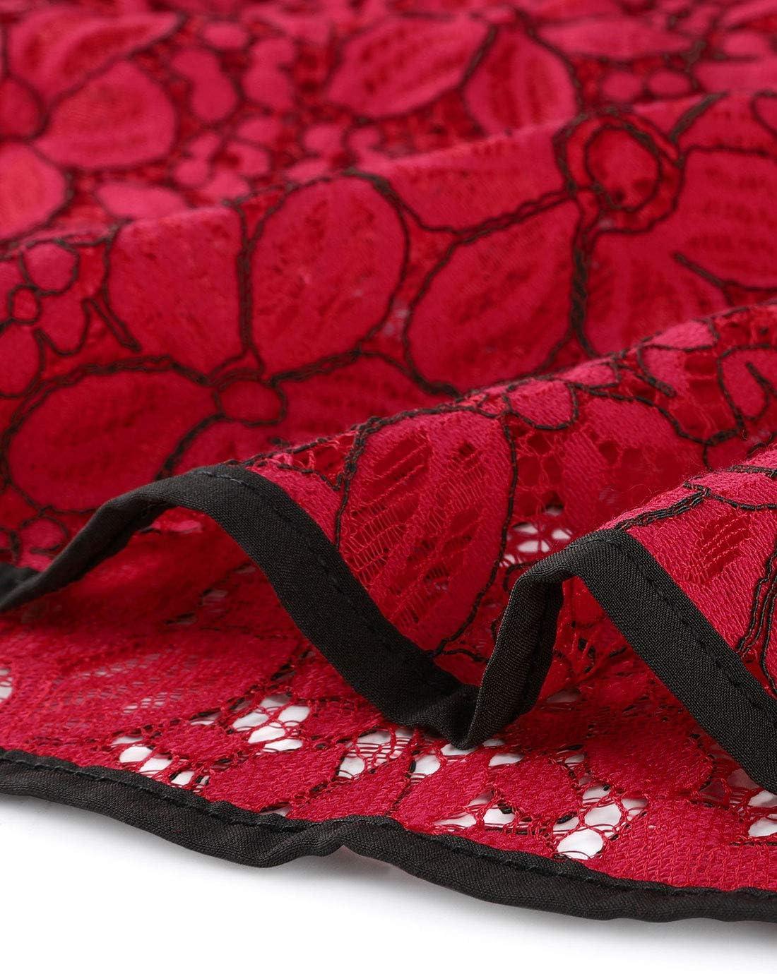 imageAllegra K Womens Elegant Tie Waist Long Sleeve Top Lace Peplum BlousesRed