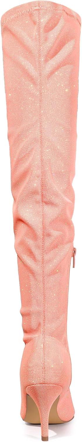 imageAllegra K Womens Glitter Pointed Toe Stiletto Heels Over the Knee High BootsLight Salmon