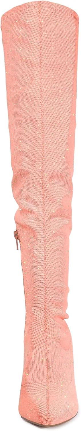 imageAllegra K Womens Glitter Pointed Toe Stiletto Heels Over the Knee High BootsLight Salmon