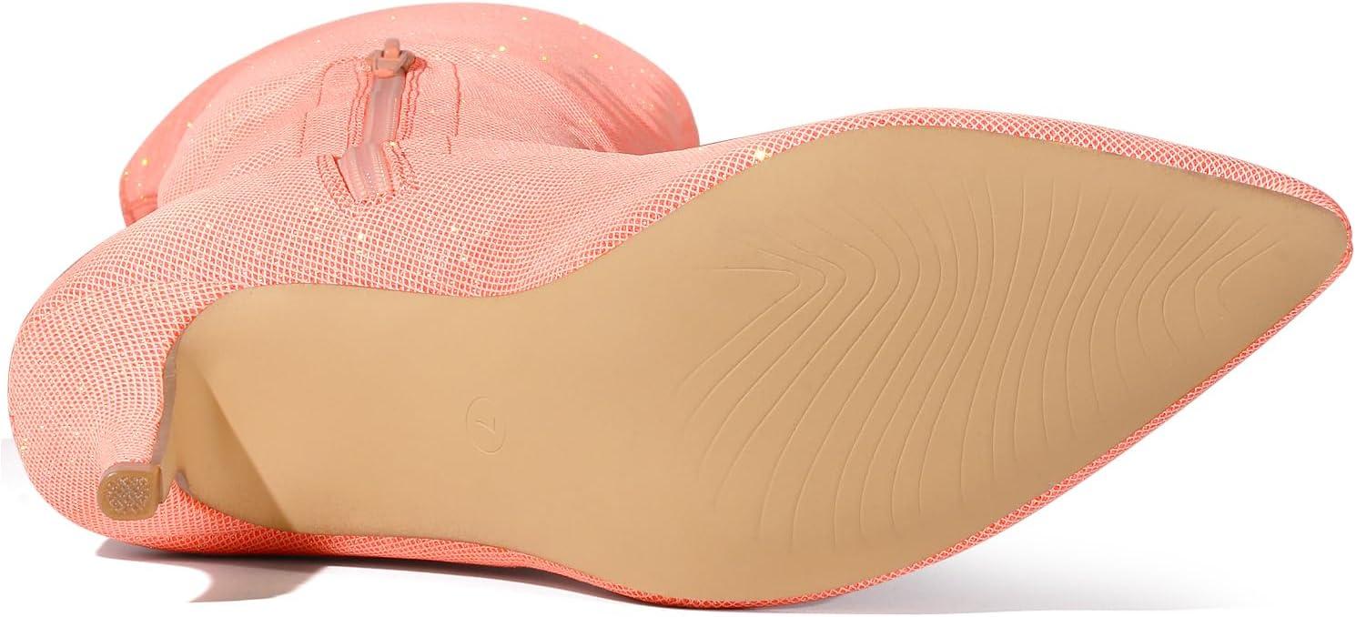 imageAllegra K Womens Glitter Pointed Toe Stiletto Heels Over the Knee High BootsLight Salmon