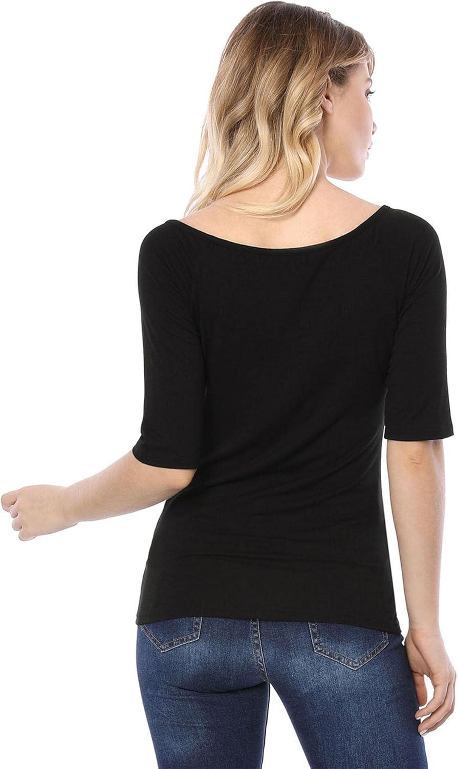 imageAllegra K Womens Half Sleeves Scoop Neck Fitted Layering Top Soft TShirtBlack