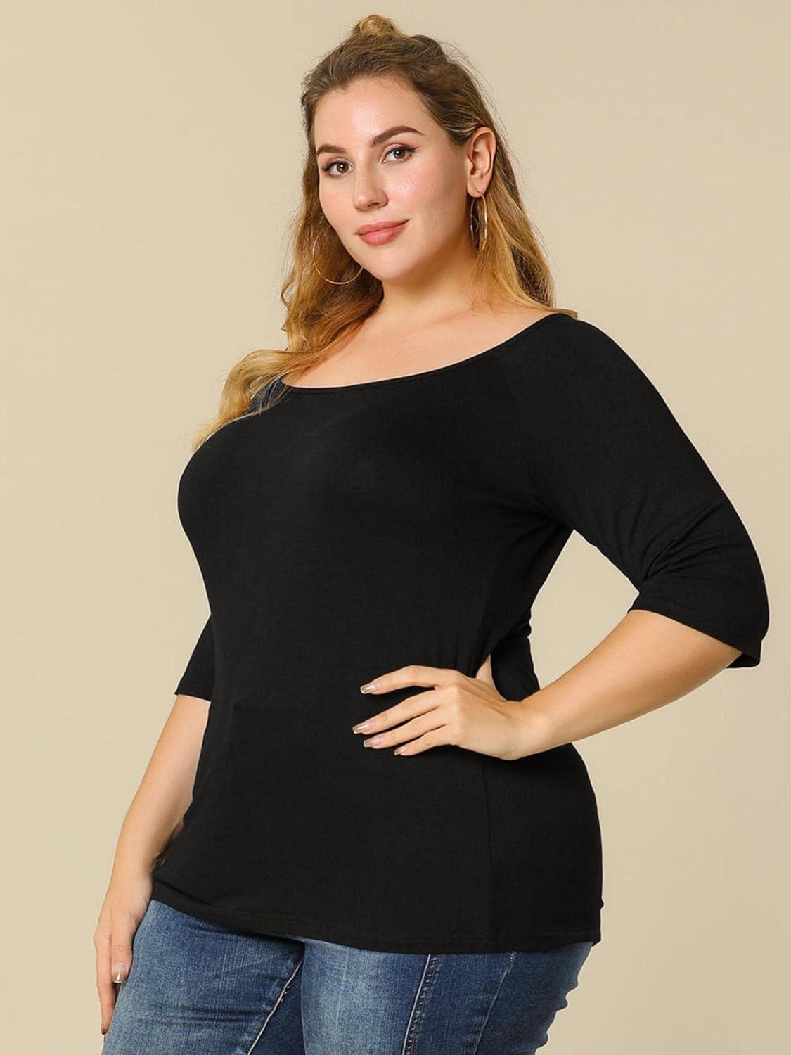 imageAllegra K Womens Half Sleeves Scoop Neck Fitted Layering Top Soft TShirtBlack