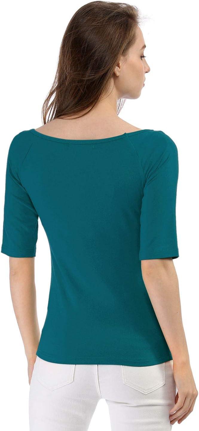 imageAllegra K Womens Half Sleeves Scoop Neck Fitted Layering Top Soft TShirtBlue Green