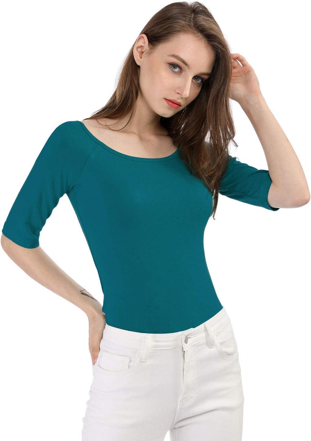 imageAllegra K Womens Half Sleeves Scoop Neck Fitted Layering Top Soft TShirtBlue Green
