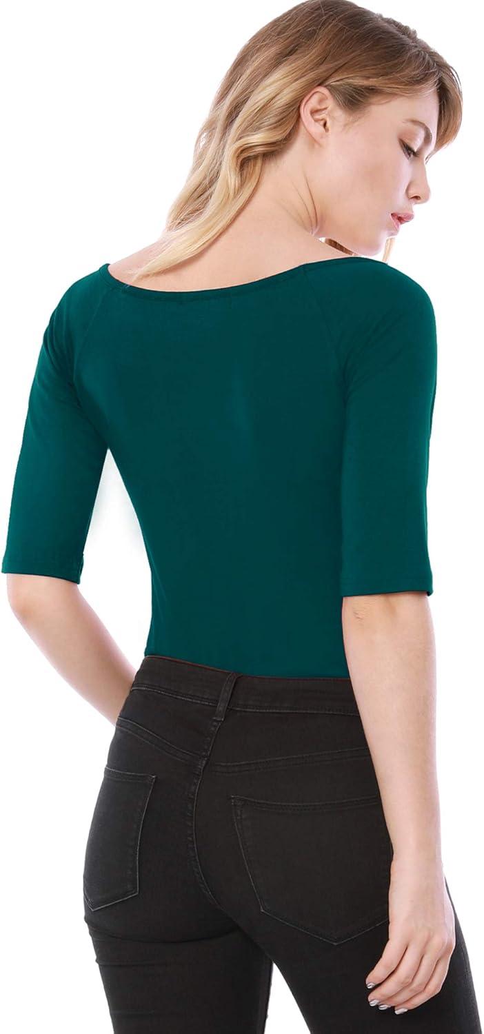 imageAllegra K Womens Half Sleeves Scoop Neck Fitted Layering Top Soft TShirtDark Green