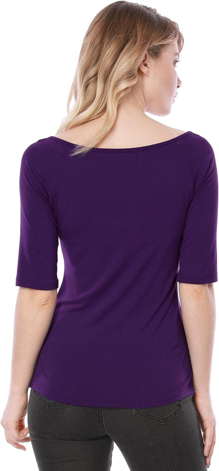 imageAllegra K Womens Half Sleeves Scoop Neck Fitted Layering Top Soft TShirtDark Purple
