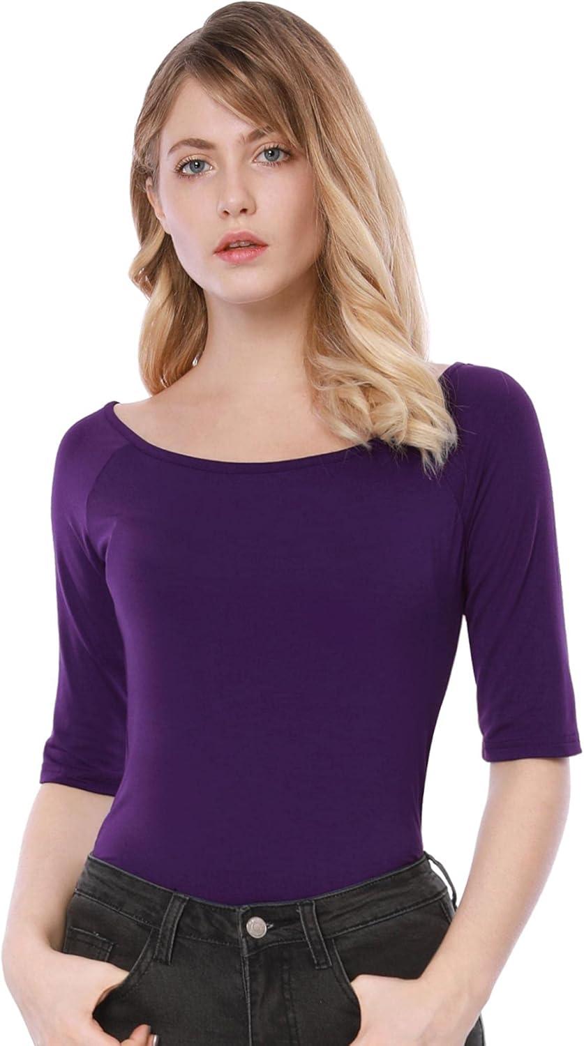 imageAllegra K Womens Half Sleeves Scoop Neck Fitted Layering Top Soft TShirtDark Purple