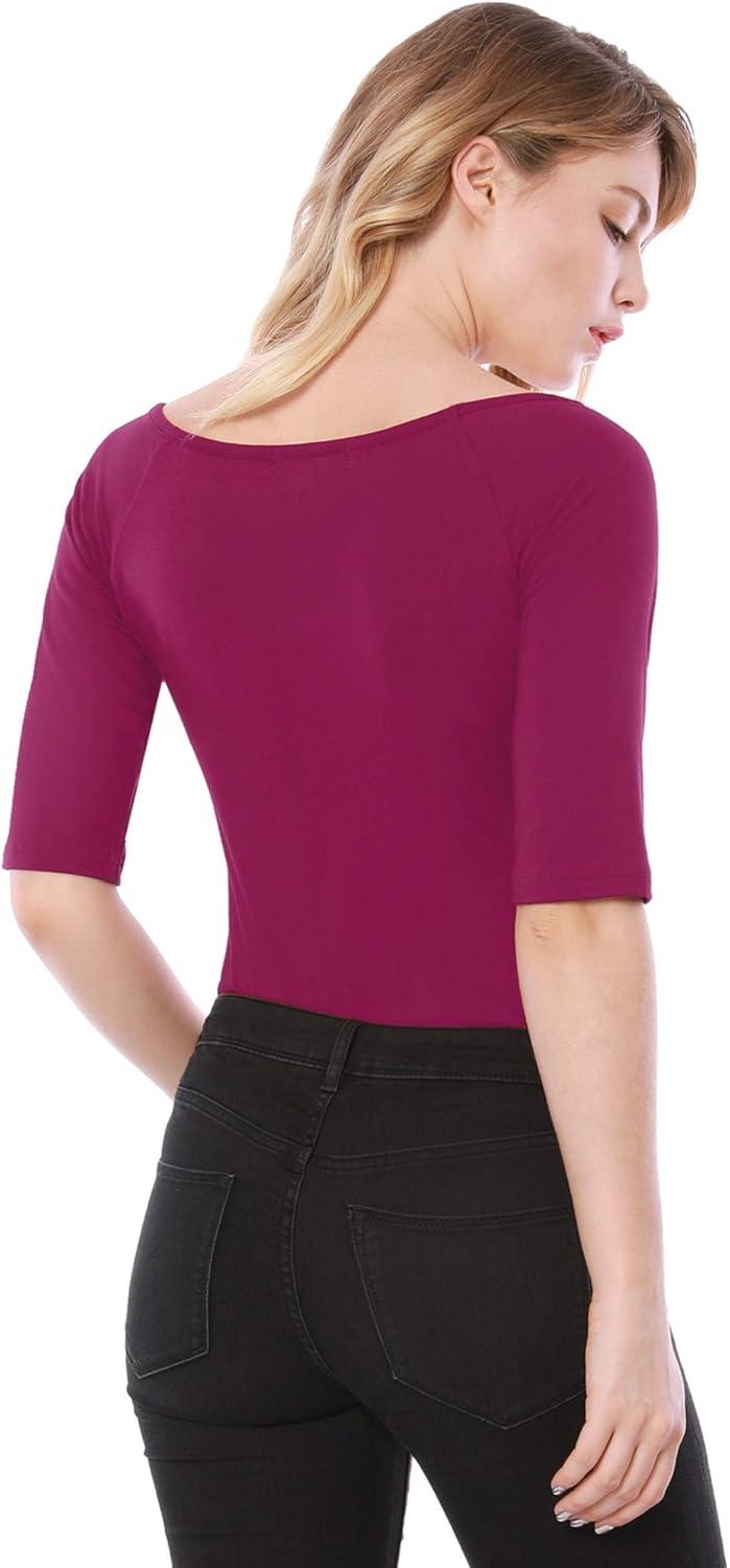imageAllegra K Womens Half Sleeves Scoop Neck Fitted Layering Top Soft TShirtFuchsia