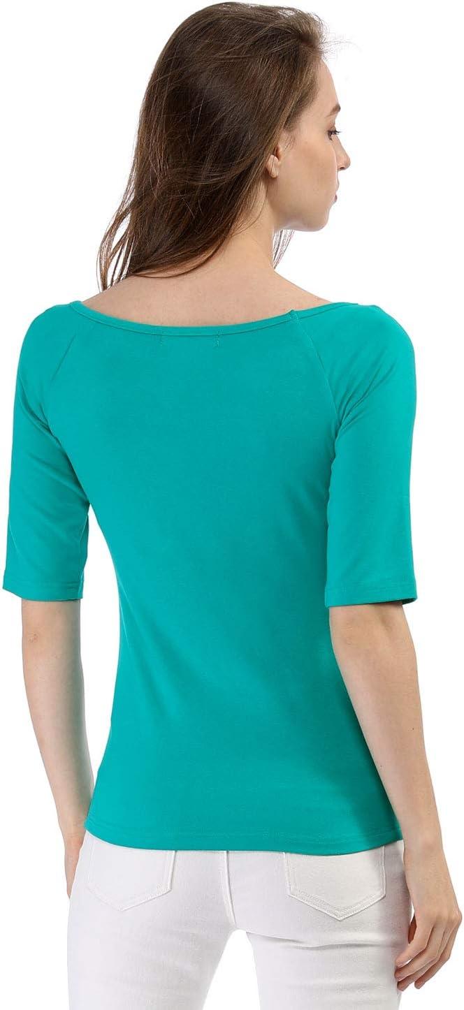 imageAllegra K Womens Half Sleeves Scoop Neck Fitted Layering Top Soft TShirtGreen