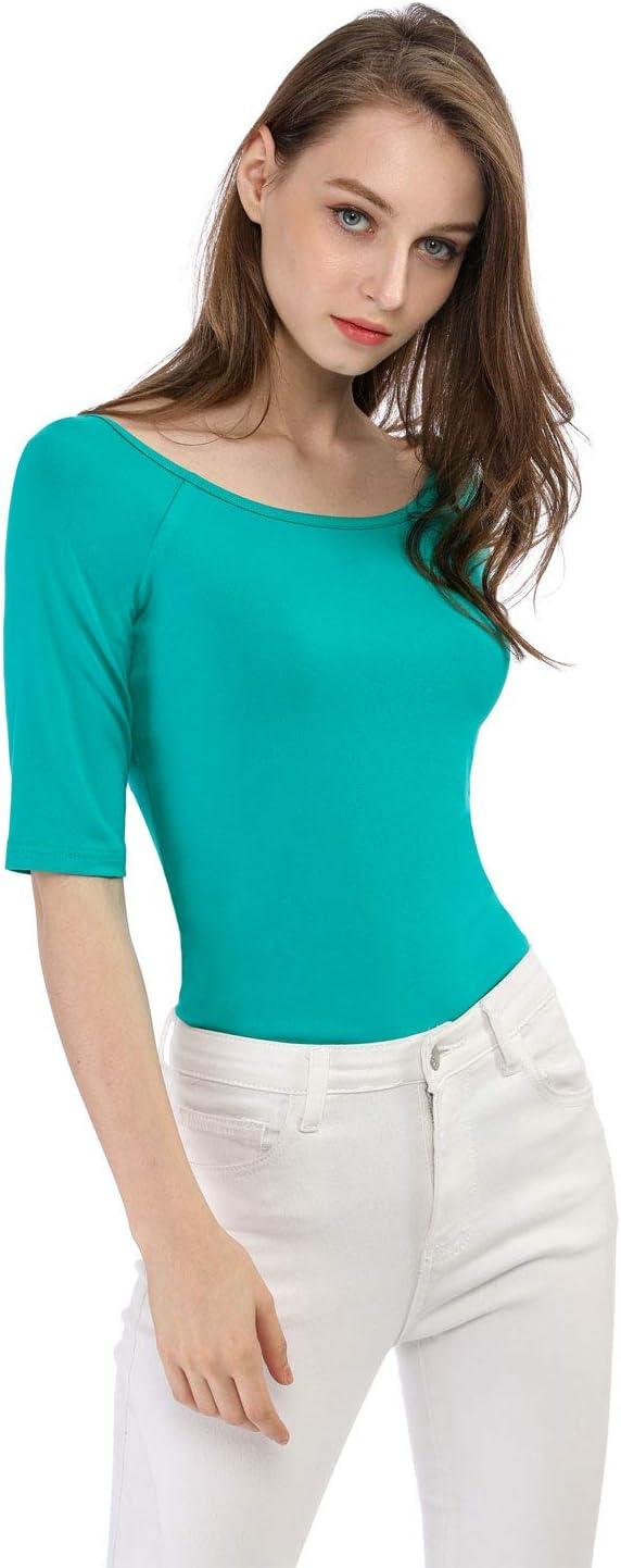 imageAllegra K Womens Half Sleeves Scoop Neck Fitted Layering Top Soft TShirtGreen