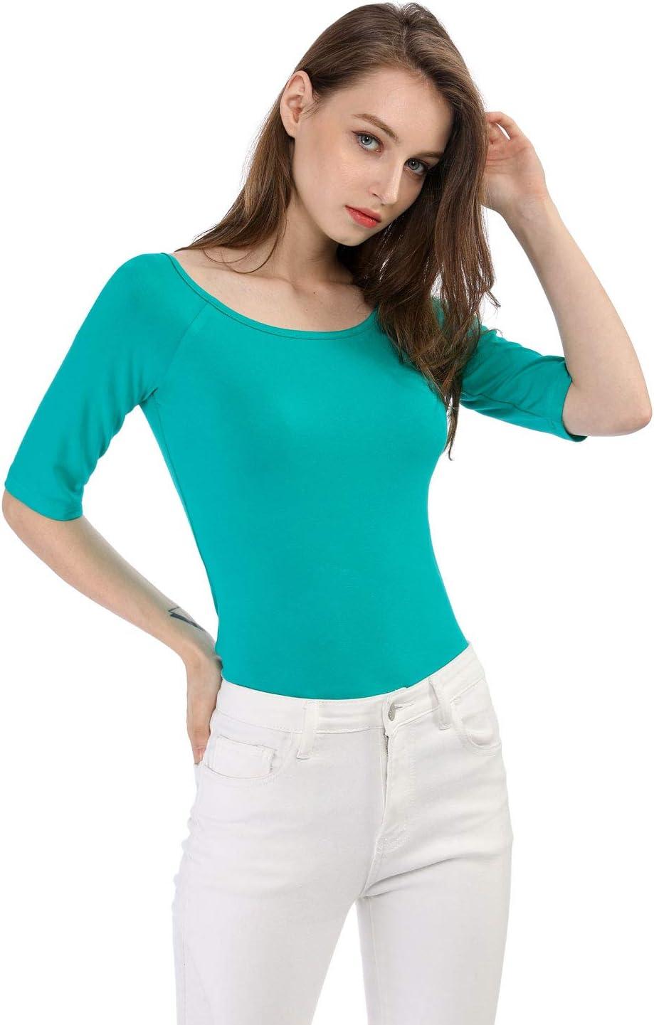 imageAllegra K Womens Half Sleeves Scoop Neck Fitted Layering Top Soft TShirtGreen