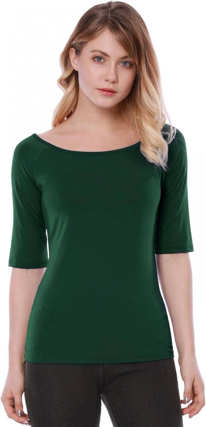 imageAllegra K Womens Half Sleeves Scoop Neck Fitted Layering Top Soft TShirtOlive Green