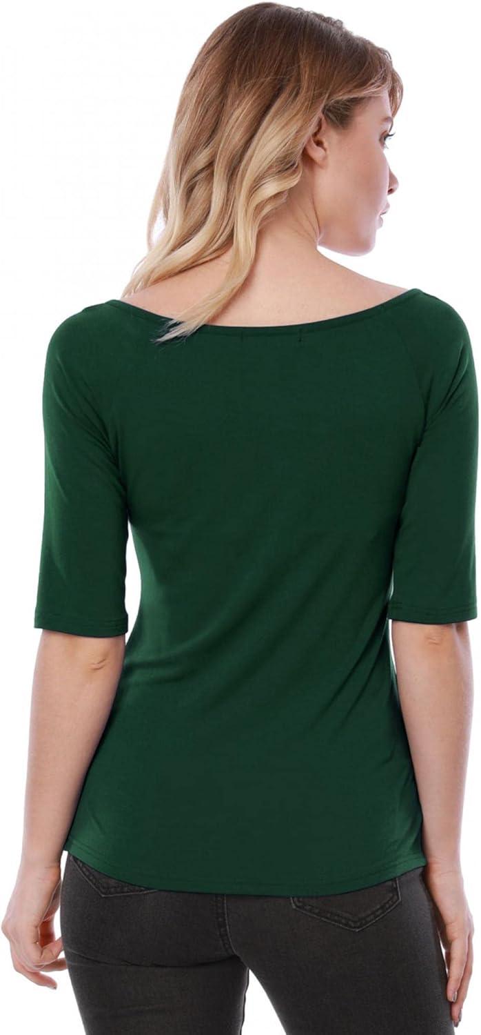 imageAllegra K Womens Half Sleeves Scoop Neck Fitted Layering Top Soft TShirtOlive Green